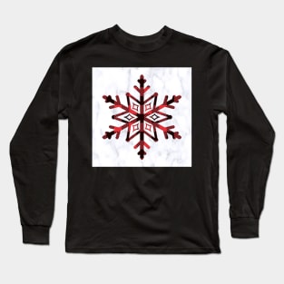 Wubtertune Snowflake Buffalo Red Checks on White Marble Look Graphic Design Christmas Long Sleeve T-Shirt